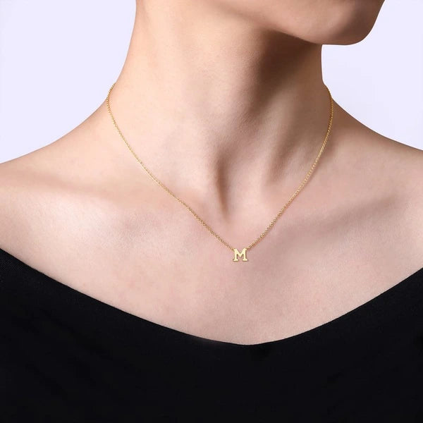 14K Yellow Gold M Initial Necklace