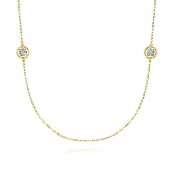 32" 14K Yellow Gold Double Sided Diamond Bujukan Station Necklace