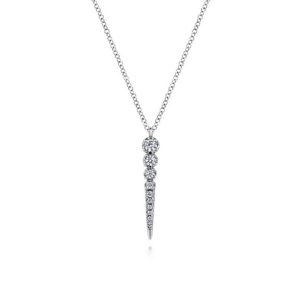 14K White Gold Diamond Spike Pendant Necklace