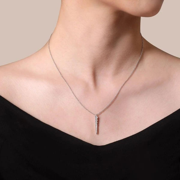 14K White Gold Diamond Spike Pendant Necklace
