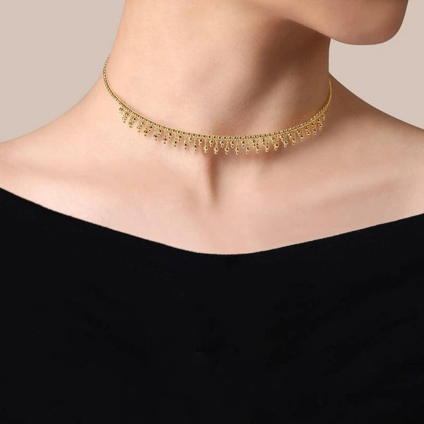 11.5" With 2" Extension 14K Yellow Gold Bujukan Drop Choker Necklace