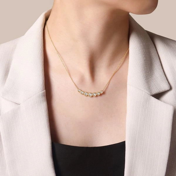 14K Yellow Gold Curved Diamond Bar Necklace