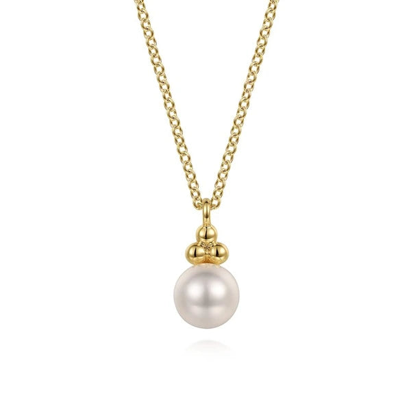 14K Yellow Gold Pearl Bujukan Drop Pendant Necklace