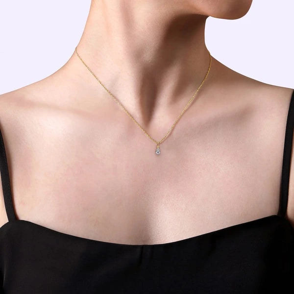 14K Yellow Gold Diamond Bujukan Teardrop Pendant Necklace