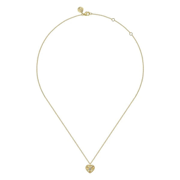 14K White And Yellow Gold Diamond And Heart Pendant Necklace