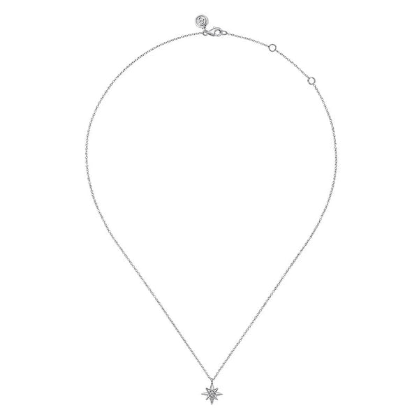 925 Sterling Silver Diamond Starburst Pendant Necklace
