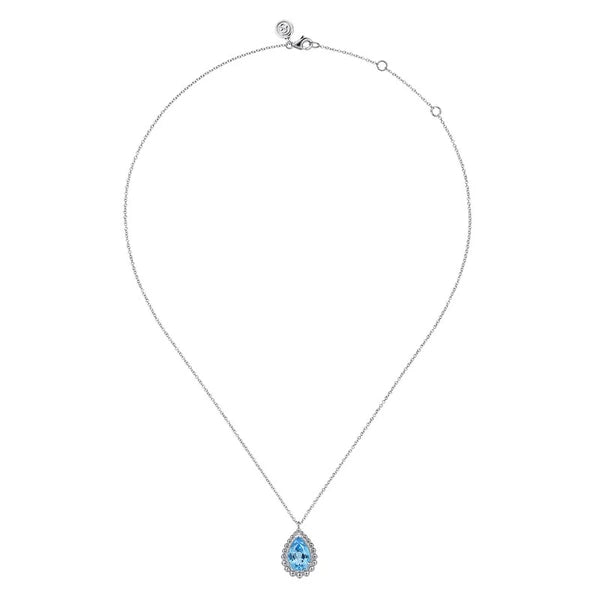 925 Sterling Silver Bujukan Swiss Blue Topaz Teardrop Pendant Necklace