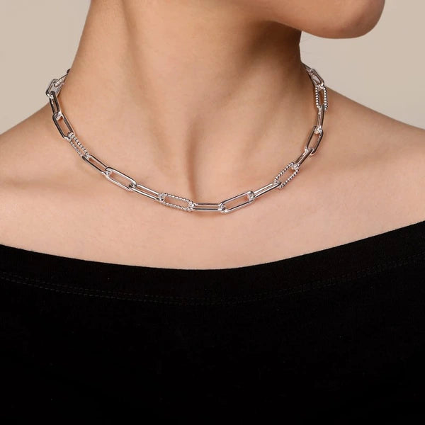 925 Sterling Silver Oval Link Chain Necklace with Bujukan Stations