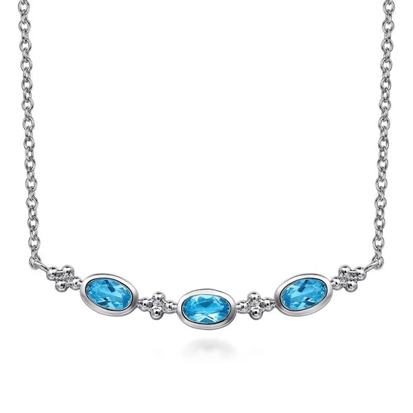 925 Sterling Silver Bujukan Blue Topaz Bar Necklace