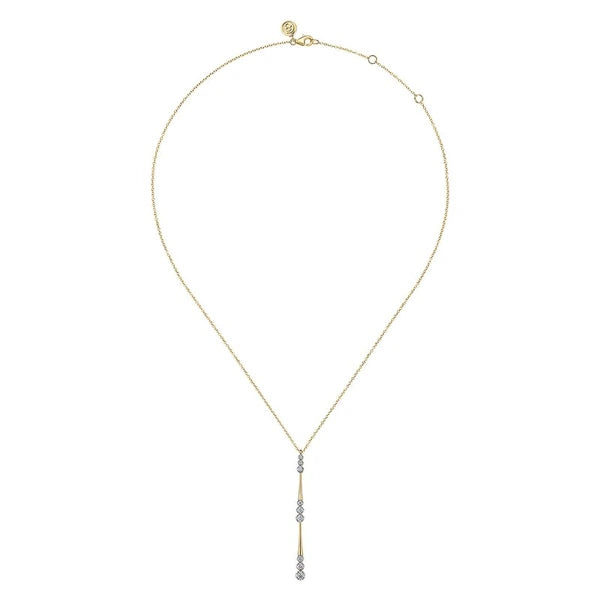 14K Yellow Gold Graduated Diamond Station Drop Y Necklace