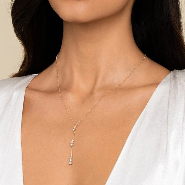 14K Yellow Gold Graduated Diamond Station Drop Y Necklace