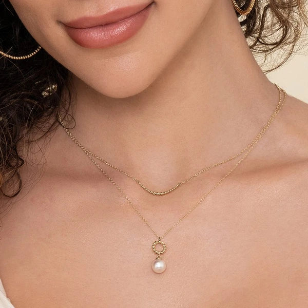 14K Yellow Gold Fresh Water Pearl Bujukan Drop Necklace