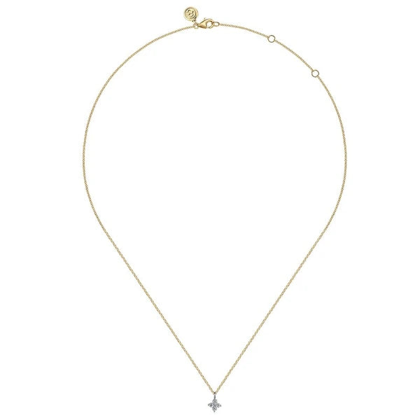 14K Yellow & White Gold Diamond Flower Shape Pendant Necklace