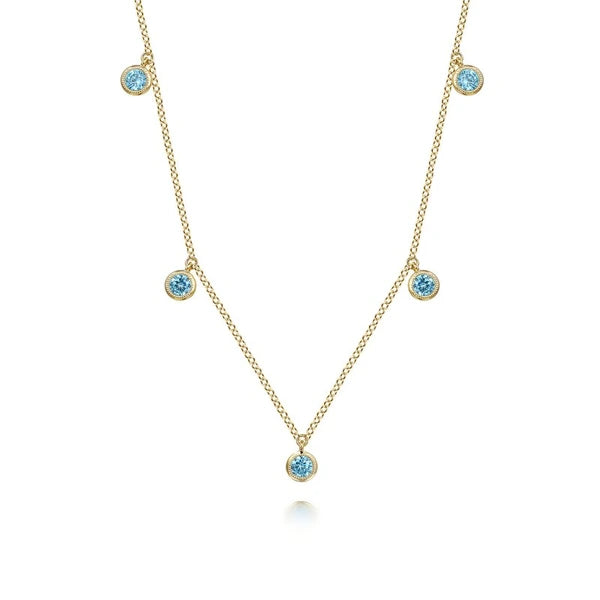 14K Yellow Gold London Blue Topaz Station Necklace
