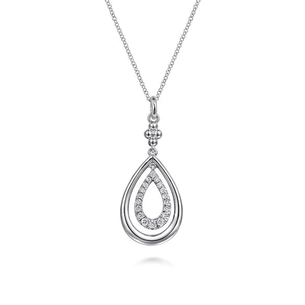 925 Sterling Silver White Sapphire Bujukan Teardrop Pendant Necklace