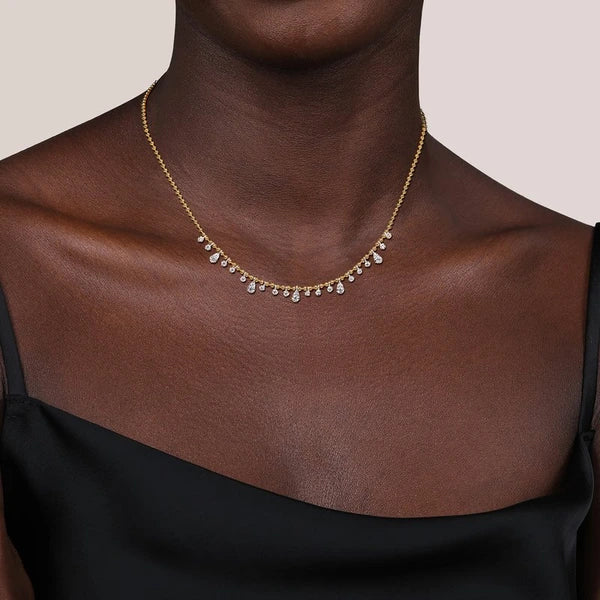 14K White and Yellow Gold Diamond Bujukan Droplet Necklace
