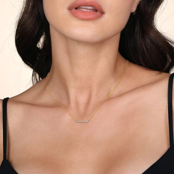 14K White and Yellow Gold White Sapphire Bar Necklace