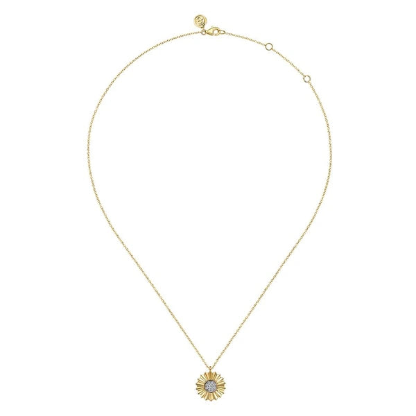 14K White and Yellow Gold Diamond Cut Pendant Necklace