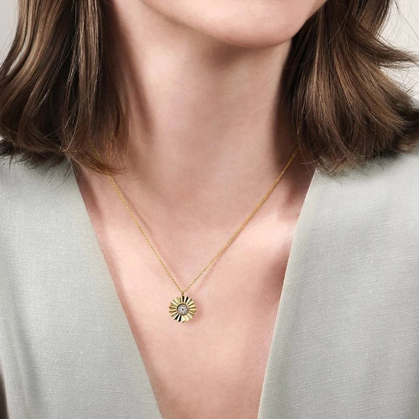 14K White and Yellow Gold Diamond Cut Pendant Necklace