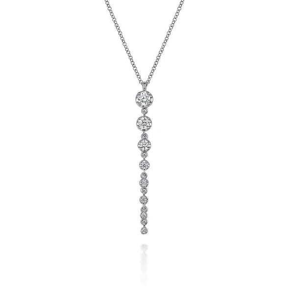 14K White Gold Graduating Vertical Diamond Bar Necklace