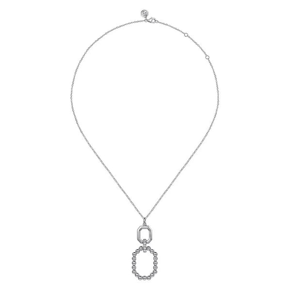 925 Sterling Silver Octagon White Sapphire Bujukan Drop Pendant Necklace