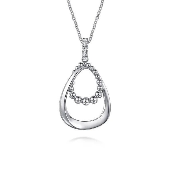 925 Sterling Silver White Sapphire Bujukan Teardrop Pendant Necklace