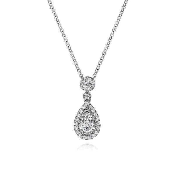 14K White Gold Diamond Teardrop Pendant Necklace