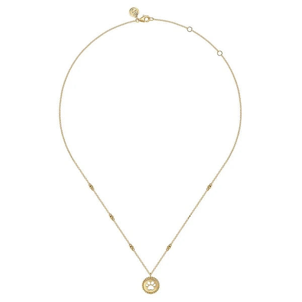 14K Yellow Plain Gold Bujukan Dog Paw Medallion Necklace