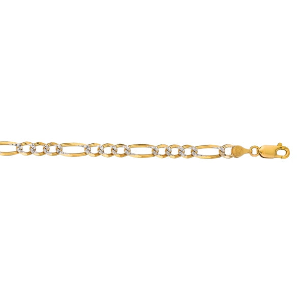 14K Gold 4.75mm White Pave Figaro Chain