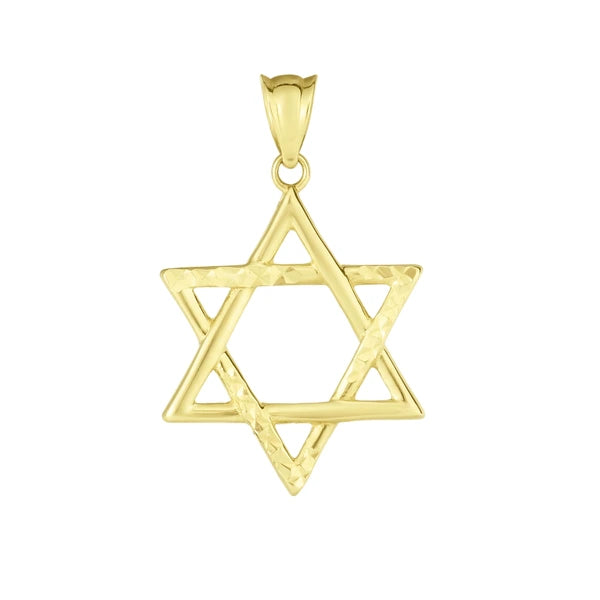 14K Gold Polished &amp; Diamond Cut Star of David