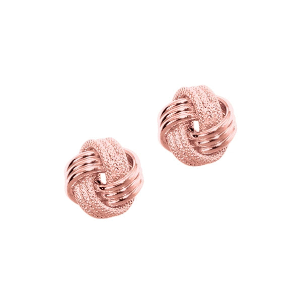 14K Gold Polished &amp; Diamond Cut Love Knot Stud Earring