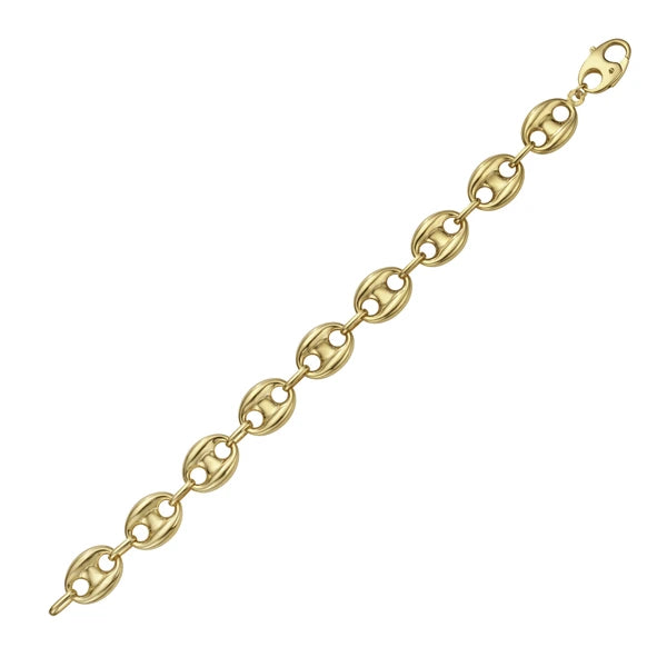 14K Gold 12mm Puffed Mariner Link Bracelet