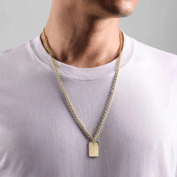 14K Yellow Gold Engravable Dog Tag Pendant