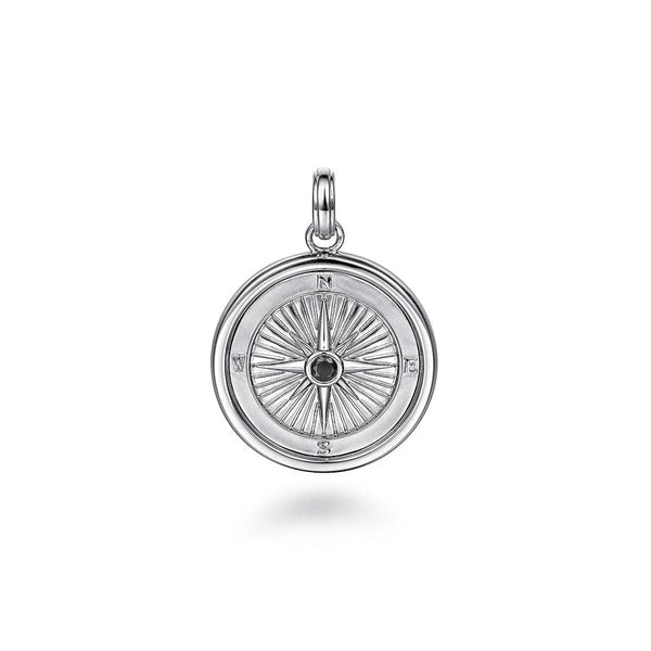 925 Sterling Silver Compass Pendant with Black Spinel Stone