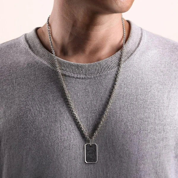 925 Sterling Silver Black Spinel Dog Tag Pendant