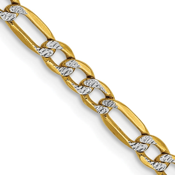 Gold (14K) Semi-Solid Rhodium Pavé Figaro Chain