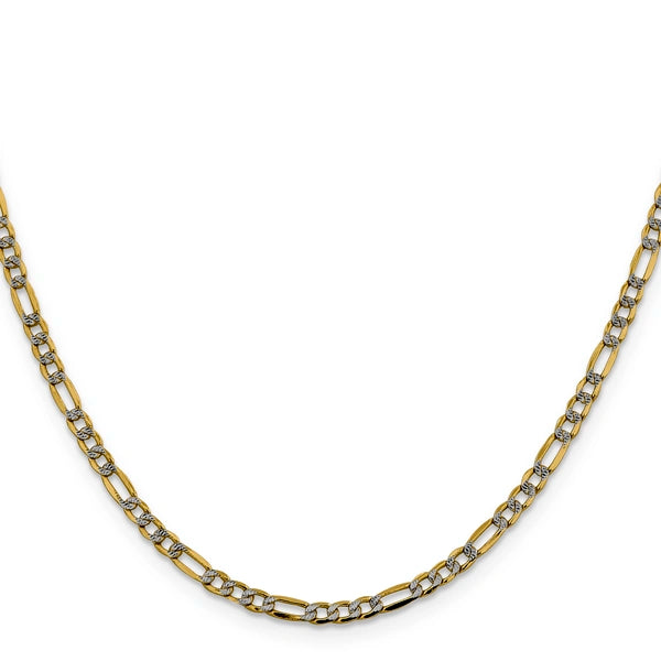 Gold (14K) Semi-Solid Rhodium Pavé Figaro Chain