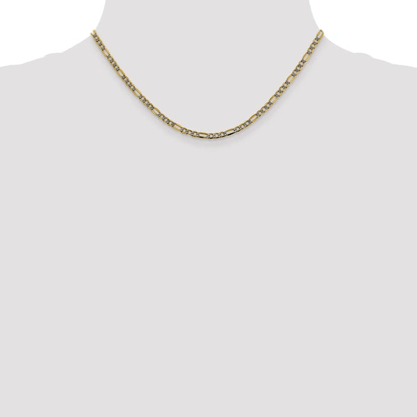 Gold (14K) Semi-Solid Rhodium Pavé Figaro Chain