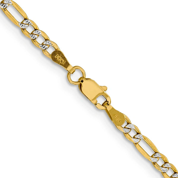 Gold (14K) Semi-Solid Rhodium Pavé Figaro Chain