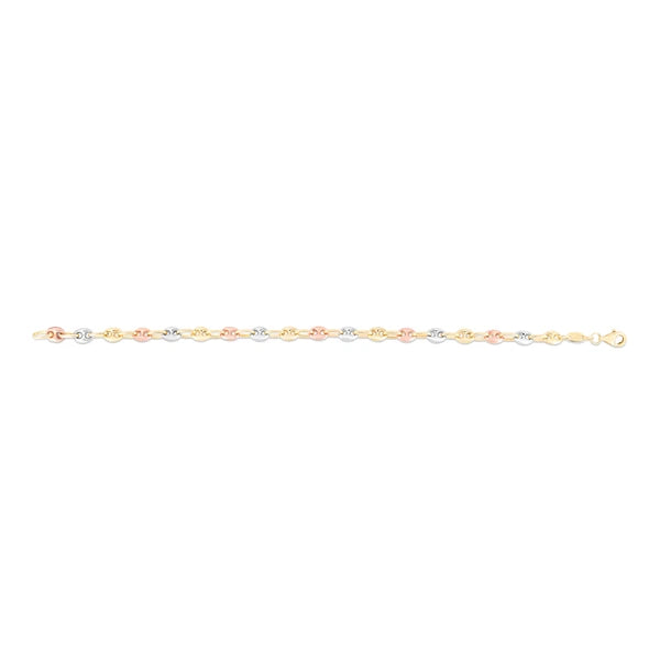 14K Tri-color Gold Puffed Mariner Link Bracelet