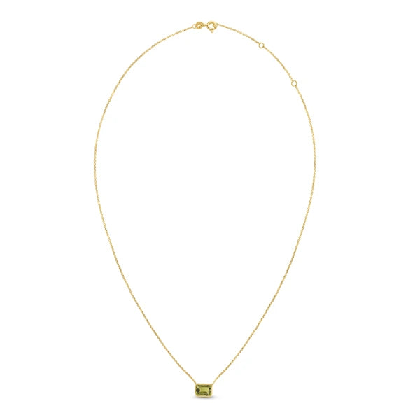 14K Gold Emerald Cut Peridot Necklace