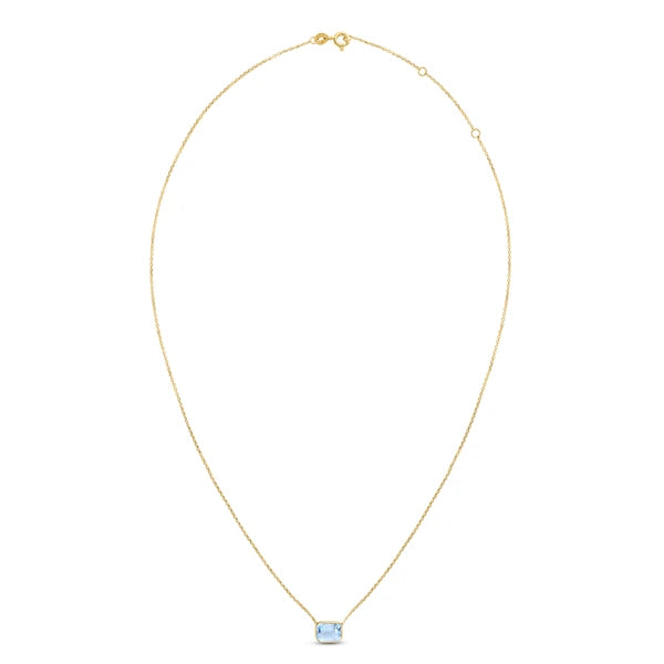 14K Gold Emerald Cut Blue Topaz Necklace