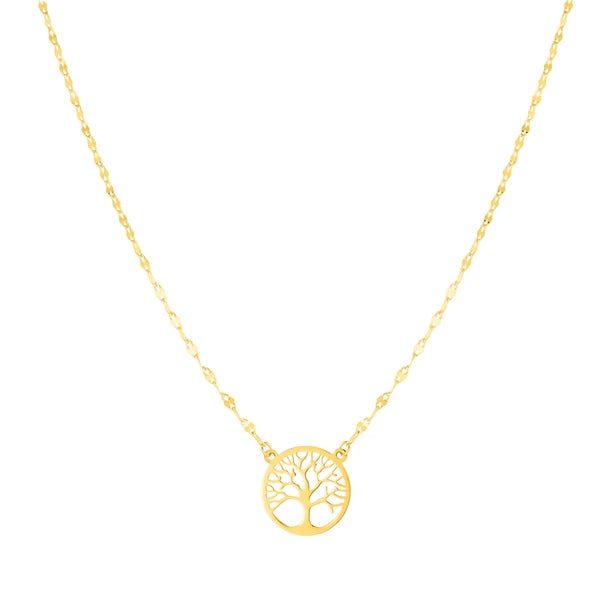 14K Gold Tree of Life on Mirror Chain Necklace