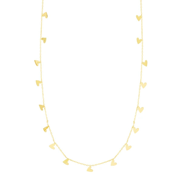 14K Gold Dangling Hearts Necklace