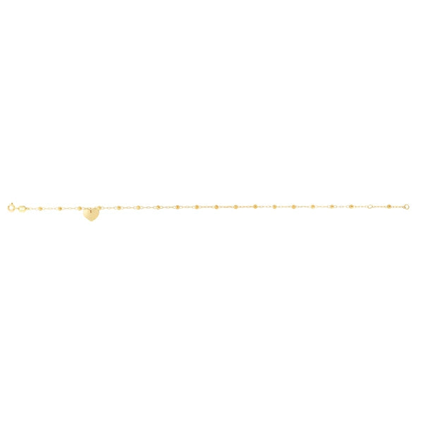 14K Gold Dangle Heart and Bead Station Anklet