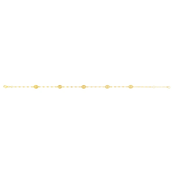 14K Gold Mirror Chain and Puffed Mariner Station Anklet