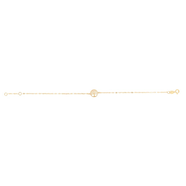 14K Gold Tree of Life on Mirror Chain Bracelet