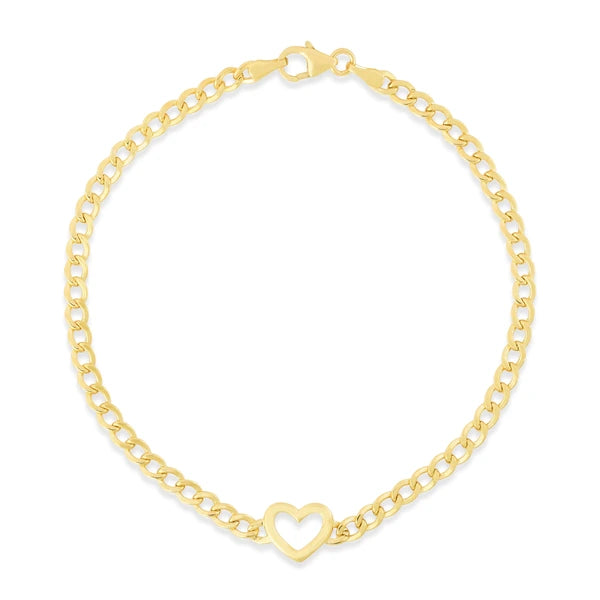 14K Heart Curb Bracelet