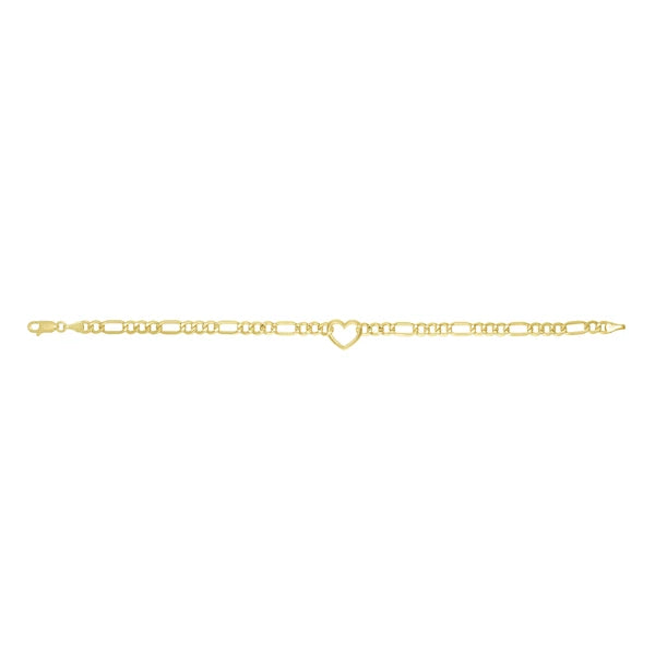 14K Heart Figaro Chain Bracelet
