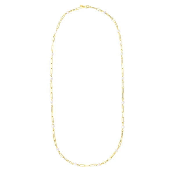 14K Pearl Paperclip Link Necklace